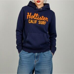 Hollister Y2K 2000s Blue Hoodie Hooded Sweatshirt Size S Puff Letter Spellout